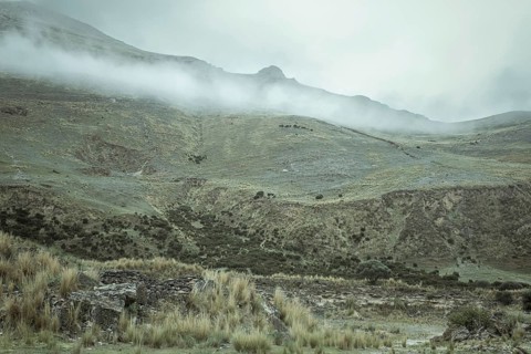 Landscape in the highlands, early morning fog, Chacapalpa, Peru