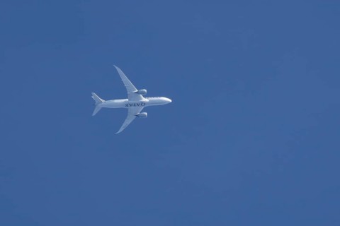 Boeing 787-8 Dreamliner jet aircraft of Qatar airlines flying in a blue sky, England, United