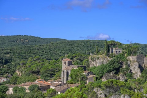 View of the village of Mourèze, Département Hérault, France