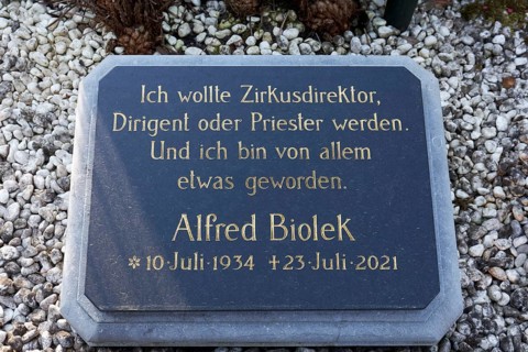 Stone slab with grave inscription Alfred Biolek, circus director, conductor, priest, Cologne