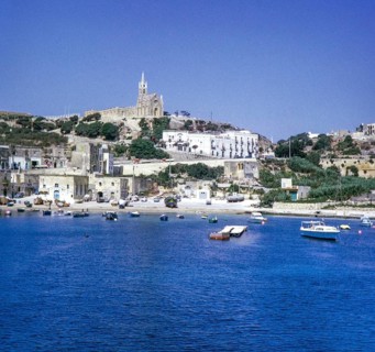 View from ferry arriving at Mgarr, Gozo, Malta, Europe 1971
