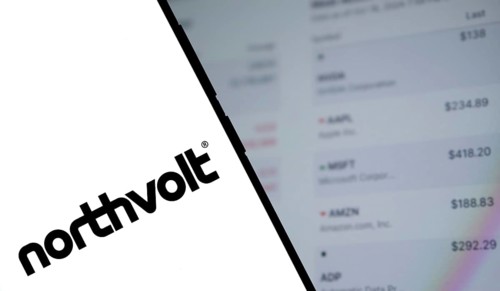 northvolt logo is displayed on smartphone. Northvolt AB is a Swedish battery developer and