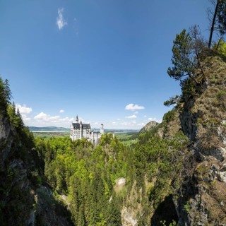 Neuschwanstein Castle and Pöllat Gorge near Hohenschwangau, Romantic Road, Ostallgäu, Bavaria,