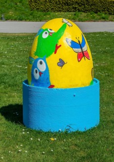 Easter eggs, public Easter decoration in Tomelilla, Skåne County, Sweden, Scandinavia