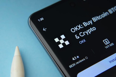 Dhaka, Bangladesh- 17 March 2025: The okx app from Google Playstore is displayed on a smartphone