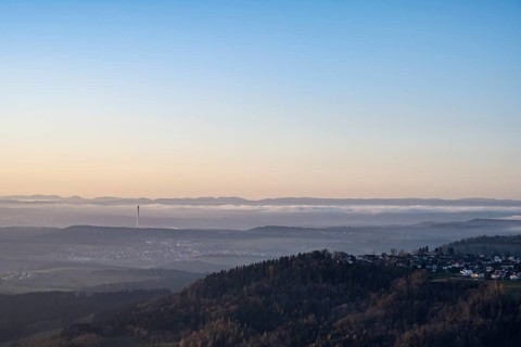 View from the 980 metre high Klippeneck on the western edge of the Swabian Alb towards Rottweil