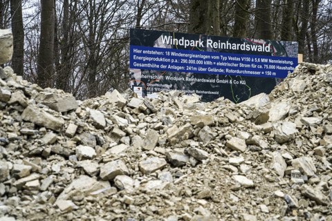 Construction site of the wind farm Reinhardswald, Wesertal, Upper Weser Valley, Weser Uplands,