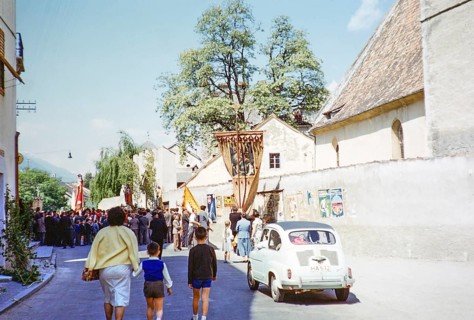 Captioned as 'Italy Corpus Christi' village Feast of Corpus Christi procession, Christian religious