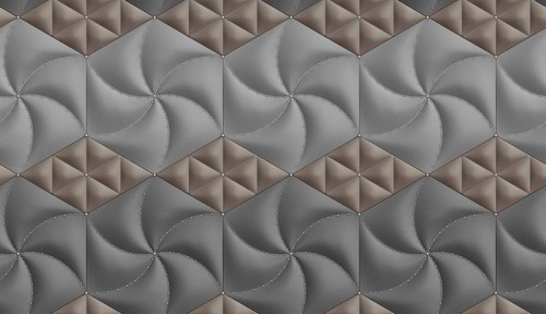 Unique 3D wallpaper featuring alternating gray and brown leather-textured hexagonal and