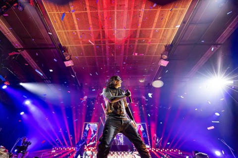 Chris Motionless Cerulli, singer of Motionless in White live on The Afraid Of The Dark Tour at