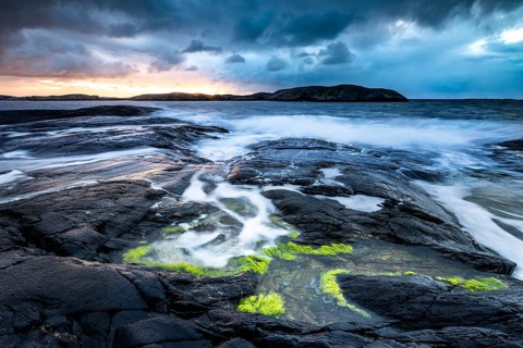 Water on the rocky coast on the Atlantic Road, Atlanterhavsveien, Karvag, Vevang, west coast,