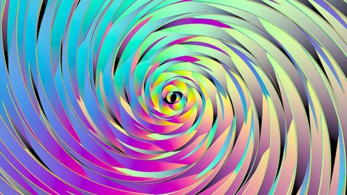 A mesmerizing illustration of intricate sacred geometry rotating in vibrant hues. This captivating