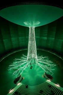 New exhibition at Gasometer Oberhausen, art sculpture The Tree, 40 meter high light installation,