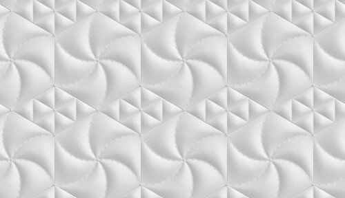 Luxurious white 3D wallpaper featuring hexagonal and rhombus-shaped panels with a soft,