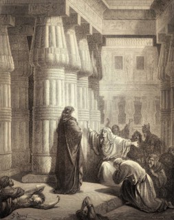 The Egyptians Ask Moses to Depart, woodcut by Gustave Doré
