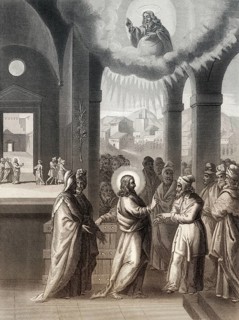 Jesus teaching in the temple, New Testament, steel engraving 1853, digitally