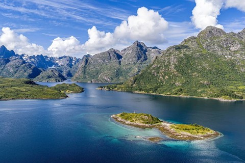 Aerial view over the Raftsund, the waterway between Lofoten and Vesteralen island, island