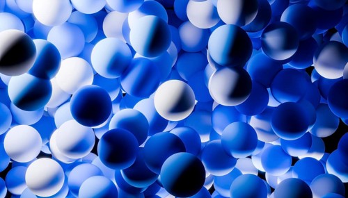 A mesmerizing illustration of 3D blue spheres clustered together, creating a dynamic and abstract