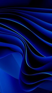 Smooth, flowing blue waves form an abstract background, resembling a digital landscape. The design