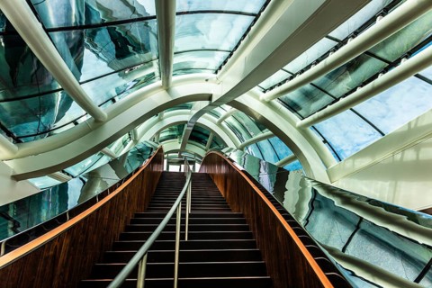 Spectacular double spiral staircase from ground floor to roof terrace, offering breathtaking views