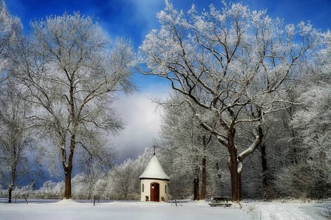 Germany, Upper Franconia, The Fatima Chapel in winter, Fichtelgebirge, Upper Franconia, Germany