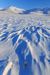 Winter mountain landscape, morning light, snow drifts, winter, snow, cold, Dempster Highway, Yukon,