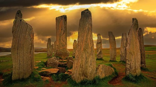 Europe, Scotland, Great Britain, England, Isle of Lewis, sunset, evening mood, monoliths,