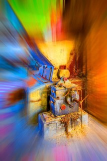 Industrial ruin, economic crisis theme, artistically modified, zoom effect