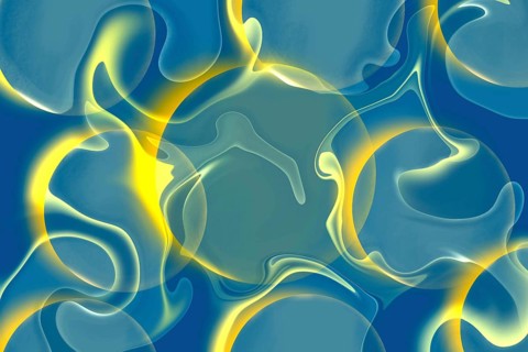 Vivid abstract background with flowing blue and yellow shapes creating a visually soothing scene,