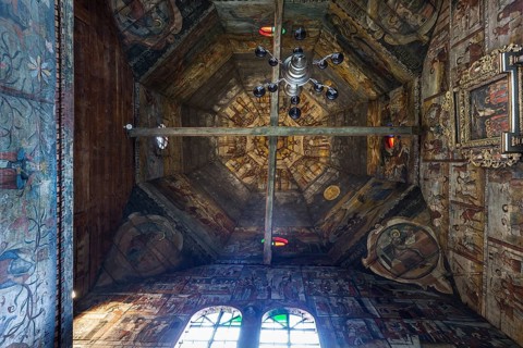 Vaulted ceiling of St. George's Orthodox Church, around 1500, wooden church, Drochobych, Ukraine