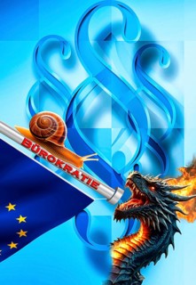 Symbolic photo, snail moving in the flood of laws, government kite eating European Union,