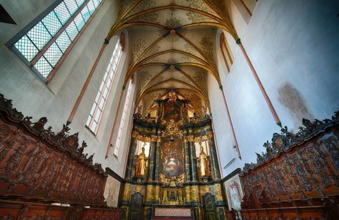 Interior view, view of the choir room, choir stalls, Dominican Church, Bad Wimpfen, Kraichgau,