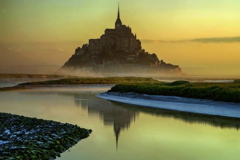 Le Mont-Saint-Michel, abbey, French community, 25 inhabitants, architecture, building, monastery,