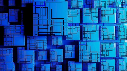 Vibrant abstract background showcases interconnected cubes, representing technology and data in a