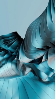A mesmerizing abstract pattern with fluid waves in shades of metallic blue and black in 3D. The