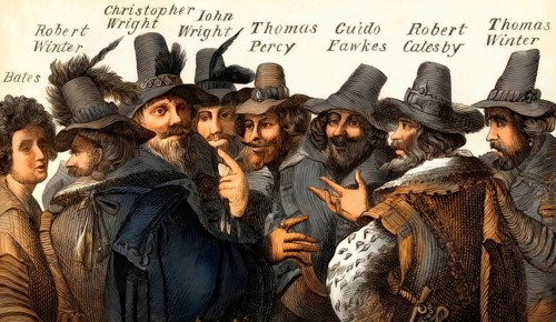 Eight of the thirteen conspirators, Guy Fawkes, Gunpowder Plot, 1605, London, England, United