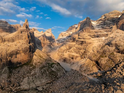 Evening at Refugio Francis Fox Tuckett, alpine panorama, aerial view, impressive mountain peaks of