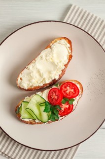 Sandwich, with cream cheese, homemade, on a cutting board, rustic style, no people, selective