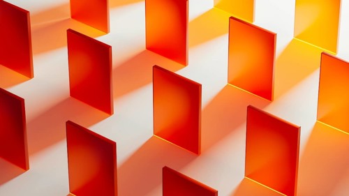 Colorful transparent crystals stand in an intricate pattern, reflecting light and casting vivid