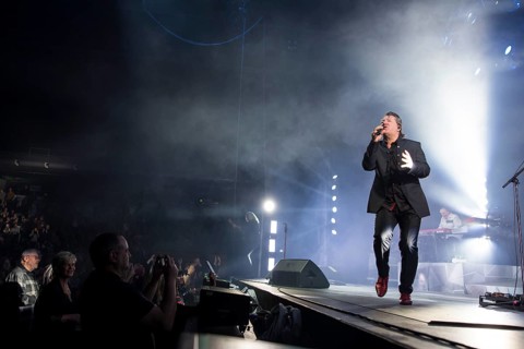 Claudius Dreilich, singer of Karat live on 50 years of KARAT tour in Berlin's Max-Schmeling-Halle