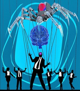 Symbolic photo, AI and AI idealized as perfection of the future, evolution or disruption, enormous