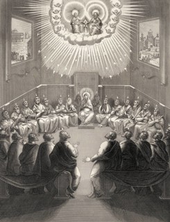 The Day of Pentecost, the descent of the Holy Spirit upon the Apostles, Steel engraving 1853,