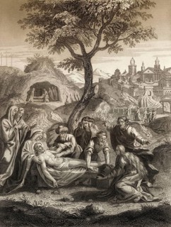 The Burial of Jesus, New Testament, steel engraving 1853, digitally restored