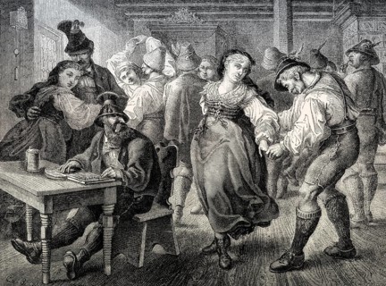 Folk dance in a pub, Bavaria, Germany, 19th Century