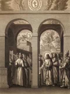 Pharisees try to trap Jesus, New Testament, steel engraving 1853, digitally restored