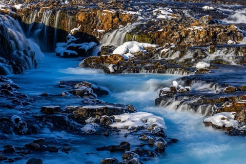 Brúarfoss, waterfall, snow, winter, Golden Circle, Iceland, Scandinavia
