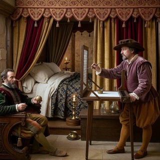 Perspective drawing with an Albrecht Dürer device, historical illustration, digitally processed,