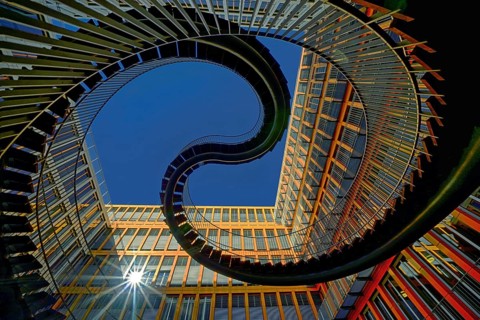 German Transport Museum, Endless Staircase, building, architecture, colorful, Munich, futuristic,