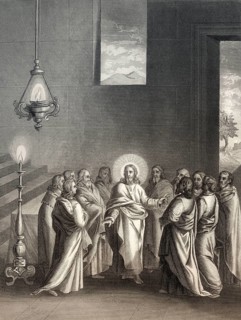 The Promise of the Holy Spirit, after the Last Supper, New Testament, steel engraving 1853,