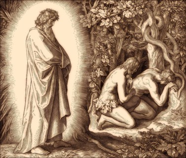 Confrontation, fall of man, by Julius Schnorr von Carolsfeld, 1860